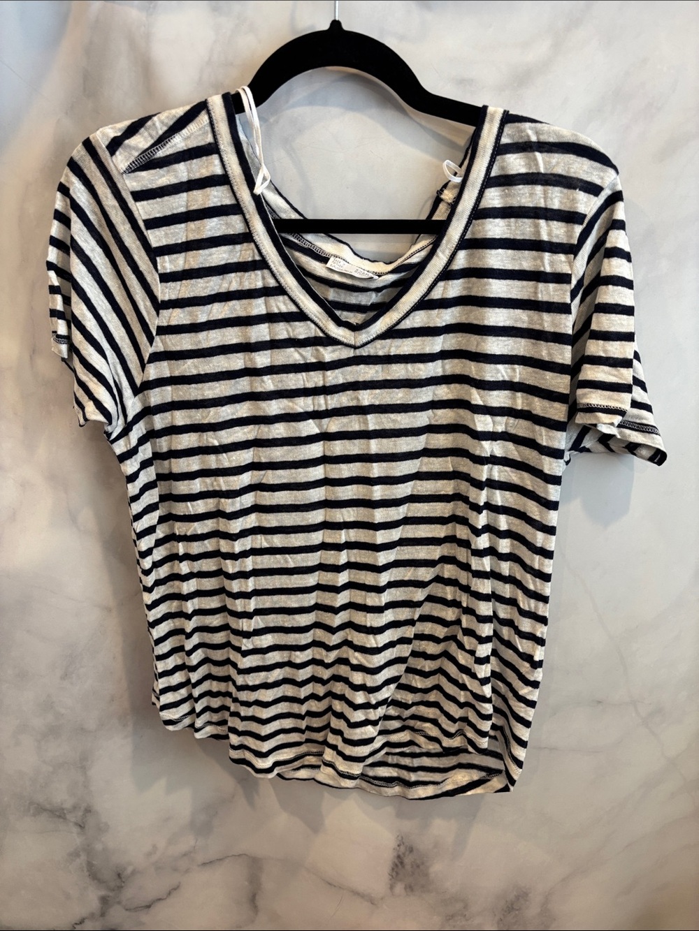 Zara Striped V-Neck Women's Top in Black and White